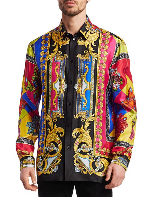 versace shirt silk mens|versace collection men shirt black.